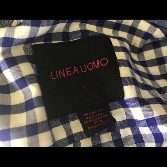 Linea Uomo Mens Blue & White Checkered‎ Shirt Large Button Front Short Sleeve - Picture 4 of 4